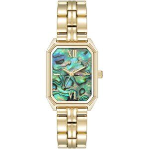Women's Gold Green Stainless Steel Water Resistant Bracelet Adjustable Watch